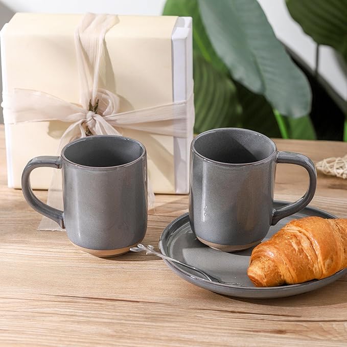 Coffee Mugs Set of 4,Ceramic 13 OZ Coffee Cups with Big Handle,Stoneware Large Tea Cups for Hot Beverages,Yogurt,Cappuccino,Latte,Gift for Mom and Dad,Dishwasher Safe & Microwave Safe,Gray