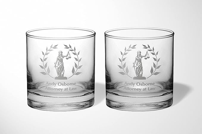 Alterd Industries Lawyer Gifts - Attorney Gift lawyer gifts for Men Court Case women office Whiskey Glasses Decanter Scales of Justice Law Office Esquire (Pair of 11oz Whiskey Glasses, Lady Justice)