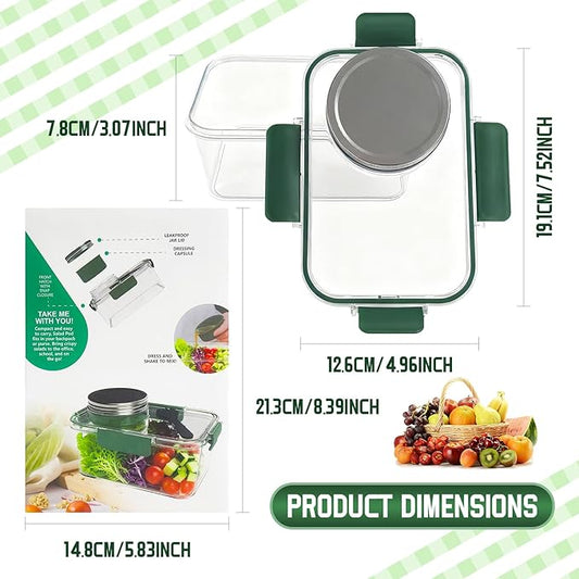 Upgrade Salad Container with Dressing Cup & Fork - Leakproof Airtight Salad Pod, BPA-Free & Dishwasher Safe, 8.27×5.5×4.33in Compact Meal Prep Container for Office/Picnic (Green)