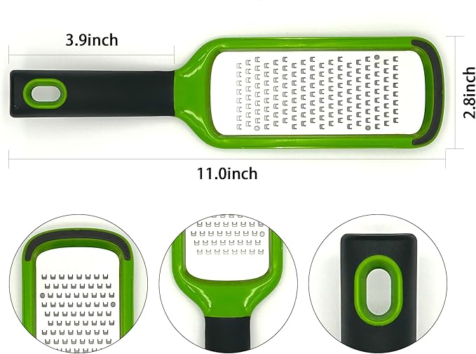 Handheld Cheese Grater, Stainless Steel Lemon Citrus Peeler, Flat Handheld Slicer for Cheese, Lemon, Chocolate and Spices/Crude Hole (Green)
