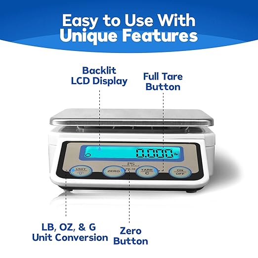 Penn Scale PS-10 Digital Kitchen Portion Scale - 11lb Electric Kitchen Scale with 0.002lb Readability - Removable Platter & LCD Display - Lb, Oz, G Unit Conversion (AC & Battery Powered)