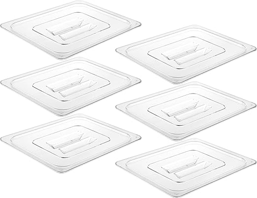 CURTA 6 Pack NSF Food Pan Cover, 1/2 Size Clear Polycarbonate Lid with Handle for Commercial Food Pan, Dishwasher & Freezer Safe Plastic Clear