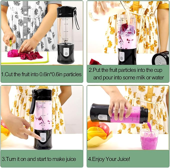 Mini Portable Blender For Shakes and Smoothies,Personal Size Juice Mixing,Leakproof-Lid, Compact, USB-C Rechargeable, Crodless, Convenient for Kitchen, Home, Travel