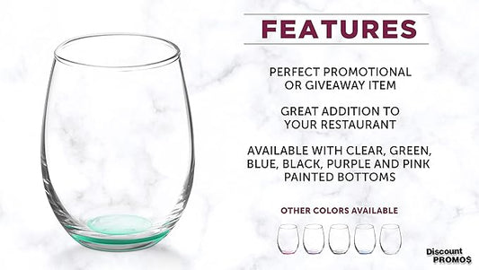DISCOUNT PROMOS Stemless Wine Glasses by ARC 5.5 oz. Set of 12, Bulk Pack - Perfect for Hotel, Bar, Restaurant or Lounge - Green