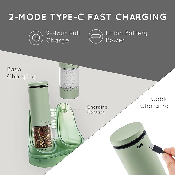Electric Salt and Pepper Grinder Set Rechargeable, Automatic Salt and Pepper Grinder Set with Oversized Top Button, Stainless Steel Electric Salt and Pepper Shakers Set