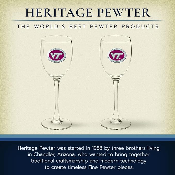 Heritage Pewter Virginia Tech Hokies Glass Goblets β Set of 2 | 12 OZ Goblet Wine Glasses | Expertly Crafted Pewter Glass