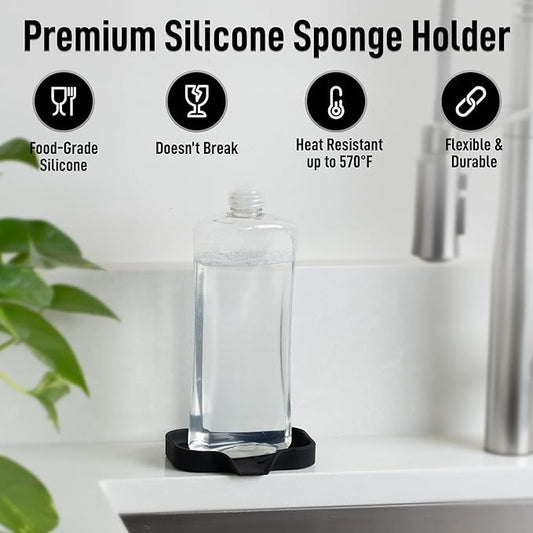 Zulay Kitchen Small Silicone Sponge Holder (4.9x3.3β) β Space-Saving Sink Organizer Tray for Sponge, Soap, Brush & More β Compact Non-Slip Dish for Kitchen & Bathroom (Black)