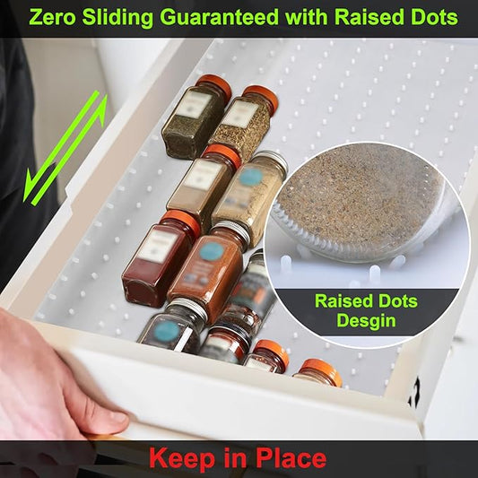 Gosmol Spice Drawer Organizer insert, Adjustable & Non-Slip Silicone Spice Drawer Liner, in Drawer Spice Organizer for Seasoning Jars and Spices Bottles -White
