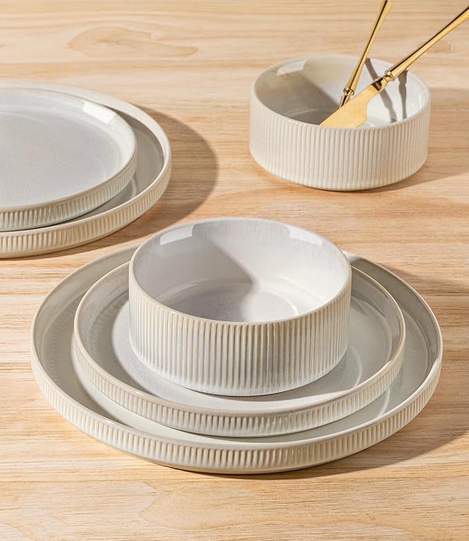 TheTerra Ceramic Dinnerware Sets for 4, 12 Pieces Porcelain Lightweight Plates and Bowls Sets, Scratch Resistant Dish Set, Oven & Microwave & Dishwasher Safe