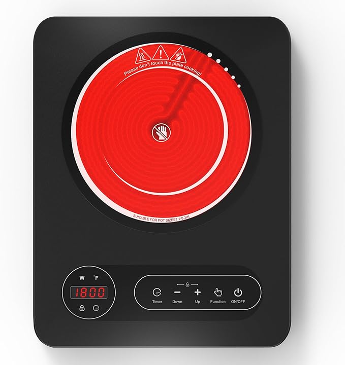 VBGK Single Burner Electric Cooktop,110V 1800W Electric Stove Top with LED Touch Control, 10 Power Levels, 4 hTimer, Safety Lock,Portable single burner cooktop