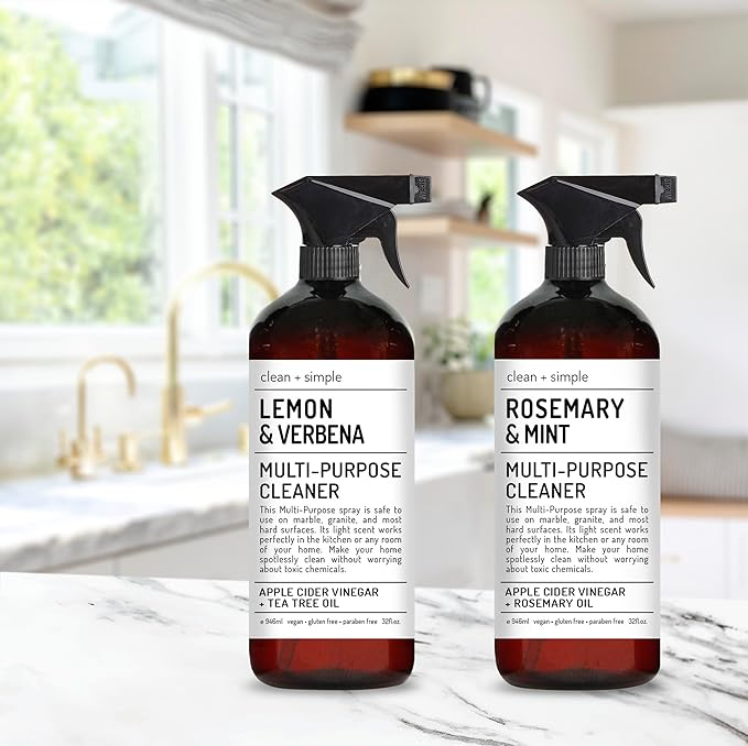 Clean + Simple Multi Purpose Cleaners | With Apple Cider Vineager, Rosemary, And Tea Tree Oil | Set of 4 32oz bottles | Home and Body Company