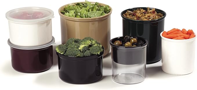 Carlisle FoodService Products Classic Round Storage Container Crock with Lid for Kitchen, Restaurants, Home, Plastic, 1.5 Quarts, Beige