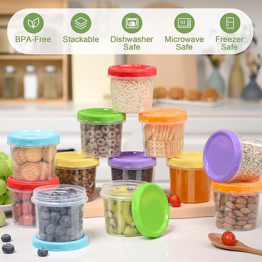10 oz Plastic Containers with Lids, 24 Pack Stackable Small Freezer Container, Reusable Clear Food Storage Meal Prep Containers for Snack Fruit, Microwave & Dishwasher Safe, with Pen & Brush