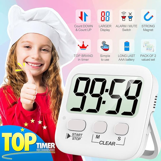 Antonki 2 Pack Digital Timer for Kids, Magnetic Countdown Kitchen Timers for Cooking, Egg, Classroom, Teacher, Exercise, Study, Oven - Battery Included