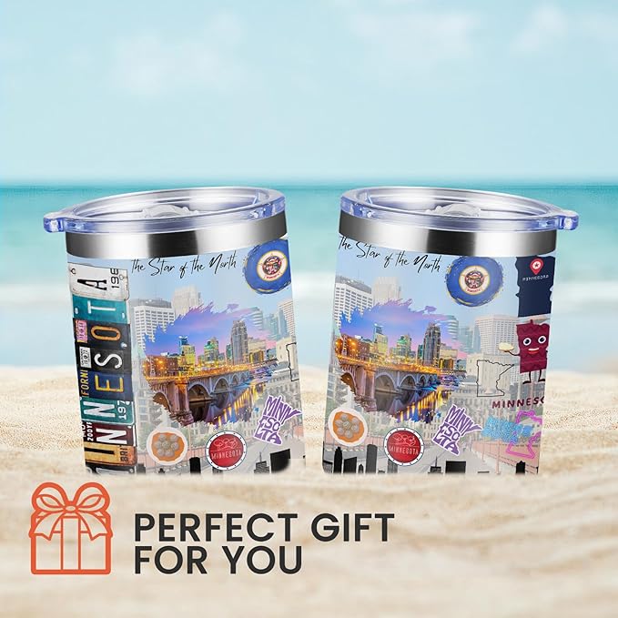 12oz Coffee Mug Minnesota State Insulated Coffee Cups, United States Map Travel Mug Landmark, Birthday Gifts Cute Mugs with Lid and Straw Mothers Day Gifts
