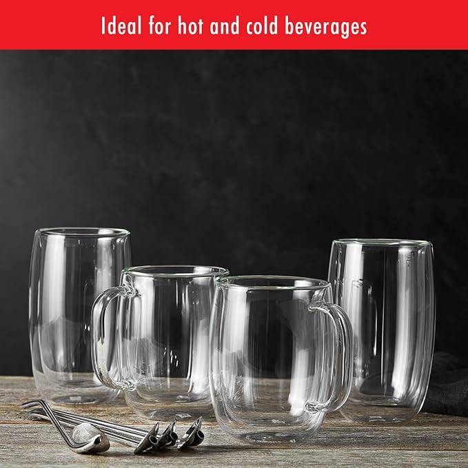 ZWILLING Sorrento Plus 2-pc Double-Wall Glass Coffee Mug Set, Clear