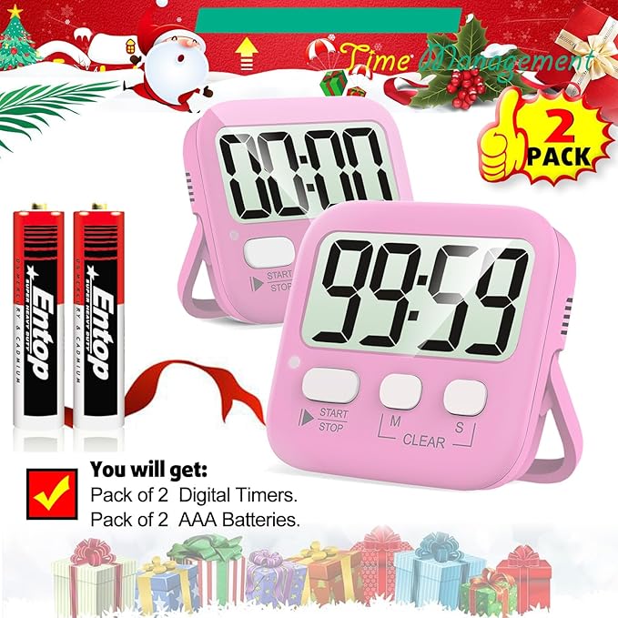 Antonki 2 Pack Digital Timer for Kids, Magnetic Countdown Kitchen Timers for Cooking, Egg, Classroom, Teacher, Exercise, Study, Oven - Battery Included