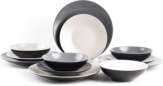 Colors Life 12pc Dinnerware Set, Very Cool - 4 Assorted Colors Grey, Light Grey, Light Beige and White
