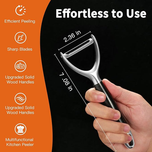 KULUNER 304 Stainless Steel Multi-Function Kitchen Peeler - With Solid Wood Handle, Sharp Durable Blade, Effortlessly Peels Vegetables and Fruits, Essential Kitchen Tool( Type Y )