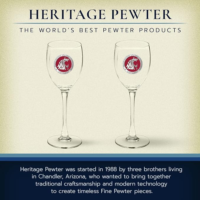 Heritage Pewter Washington State Cougars Glass Goblets β Set of 2 | 12 OZ Goblet Wine Glasses | Expertly Crafted Pewter Glass