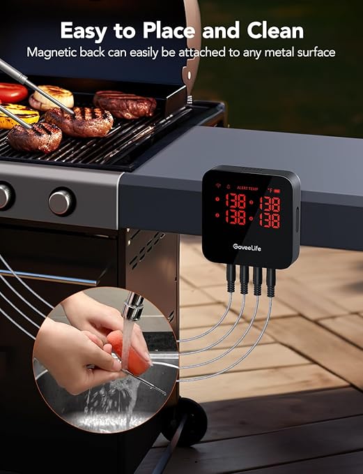 GoveeLife WiFi Meat Thermometer Digital, Smart Cooking Thermometer with 4 Probes, Wireless Bluetooth Grill Thermometer with APP Alert and Temp Curve, 40H Rechargeable BBQ Thermometer for Smoker, Oven