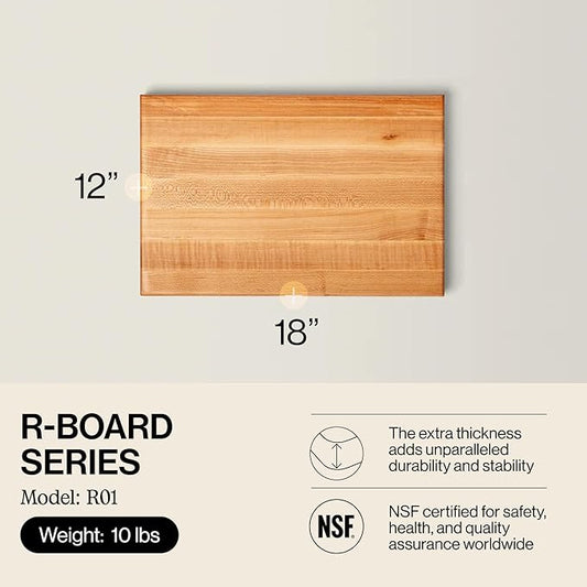 John Boos R-Board Series Rectangular Wooden Maple Cutting Board 18βx12β β 1.5β Thick, 10-lb Reversible Butcher Block with Edge-Grain & Finger Grips β Made in the USA