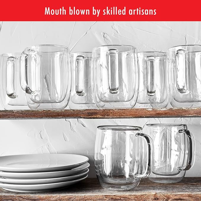 ZWILLING Sorrento Plus 2-pc Double-Wall Glass Coffee Mug Set, Clear