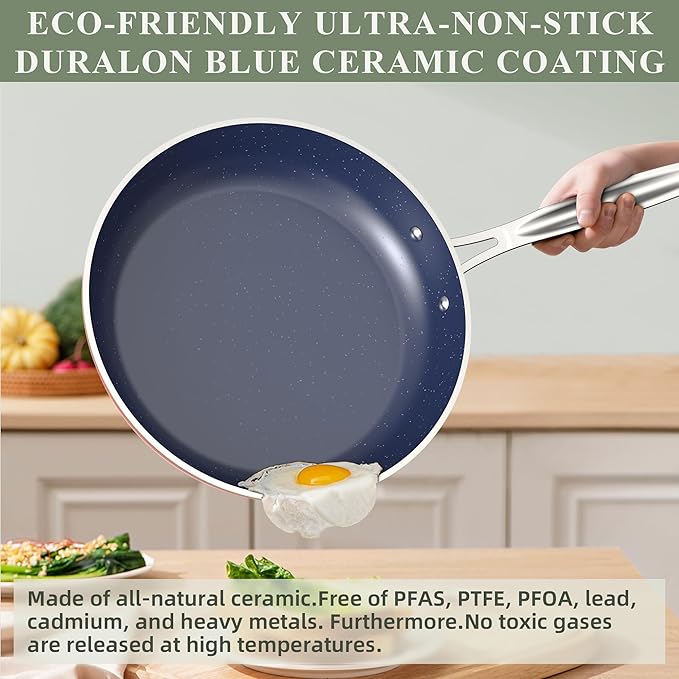 Nuwave 7pc Cookware Set Healthy Duralon Blue Ceramic Nonstick Coated, Diamond Infused Scratch-Resistant, PFAS Free, Oven Safe, Induction Ready & Evenly Heats, Tempered Glass Lids & Stay-Cool Handle