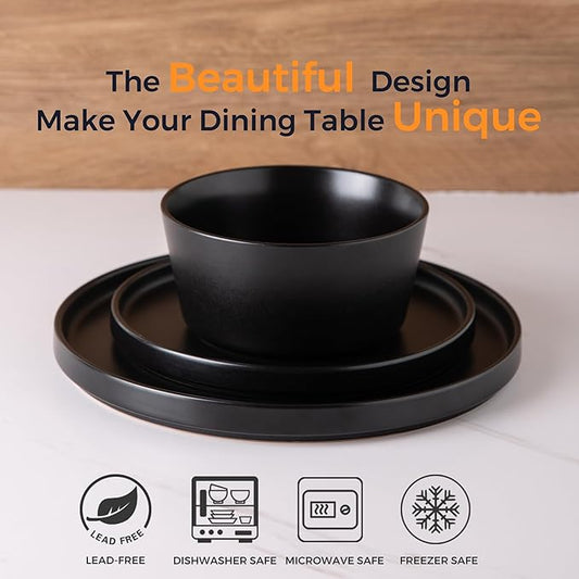 AmorArc Ceramic Dinnerware Sets for 6, Modern Flat Stoneware Plates and Bowls Sets,Chip and Crack Resistant | Dishwasher & Microwave Safe Dishes Set,Scratch Resistant- Service for 6 (18pc)