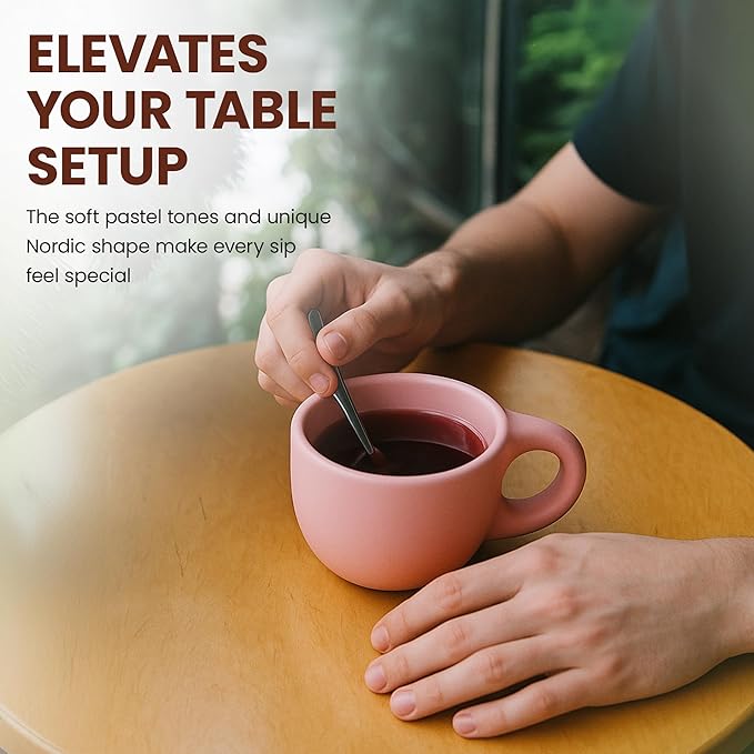 10oz Nordic Ceramic Coffee and Tea Mug – Cute Cup and Saucer Perfect for Coffee Lovers Gifts and Kitchen Essentials (Pink)