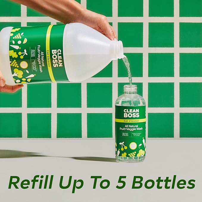 CleanBoss Eat Cleaner Triple-Action Fruit + Veggie Wash Refill - 64 oz - Removes Harmful Residue - Keeps Produce Fresh Up to 5X Longer - Vegan, Gluten Free