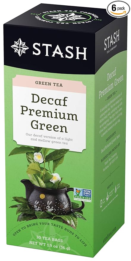 Stash Tea Decaf Premium Green Tea - Decaf, Non-GMO Project Verified Premium Tea with No Artificial Ingredients, 30 Count (Pack of 6) - 180 Bags Total