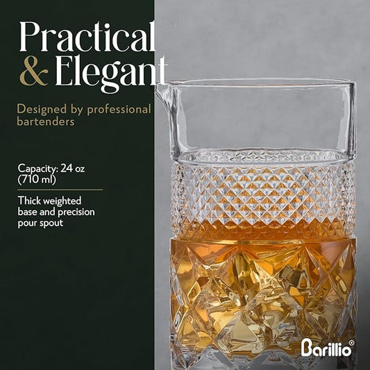 barillio 24 Oz Crystal Cocktail Mixing Glass | Seamless Lead-Free Crystal, Weighted Base Stirring Pitcher