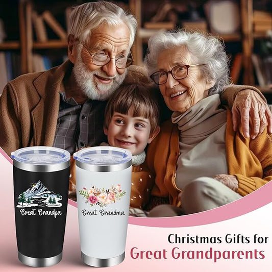 Iridesc Great Grandparents Gifts, Great Grandma and Great Grandpa Insulated Tumbler Set, Gift for Great Grandparents on Christmas, Mother's Day and Father's Day, 20 Oz Black & White