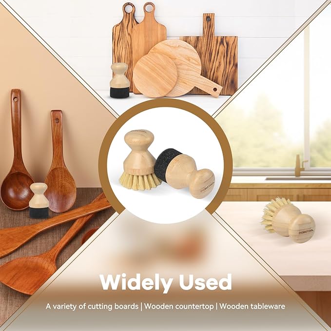 Cutting Board Oil Wax Applicator and Scrub Brush Set- Natural Bamboo with Sisal Fiber and Sponge for Food Grade Mineral Oil Board,Wooden Worktops,Utensil Care