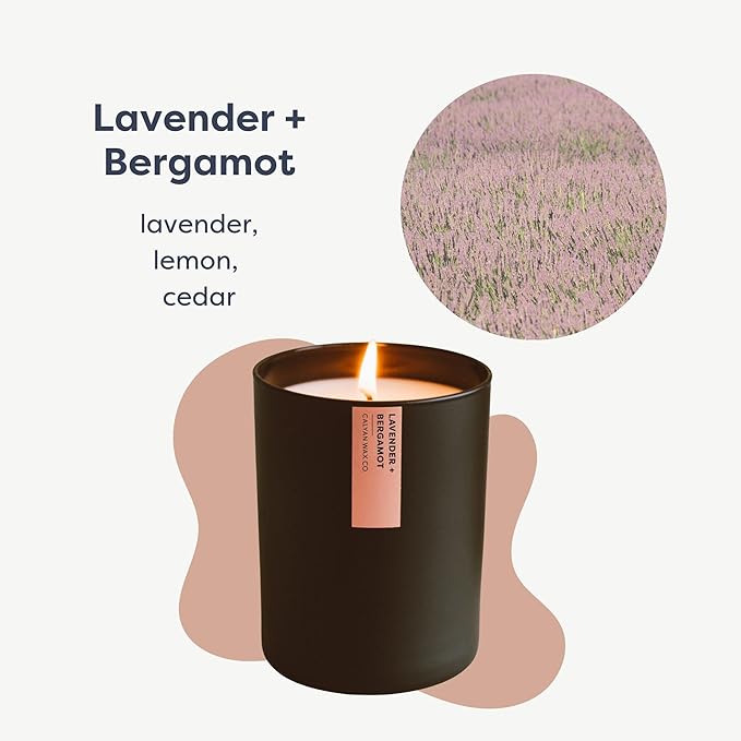 Calyan Wax Co. Lavender & Bergamot Scented Candle - 75 Hour Burn - Luxury Non Toxic Soy Wax Candles - Long Lasting Black Tumbler Jar Candle for Home - 10.2oz