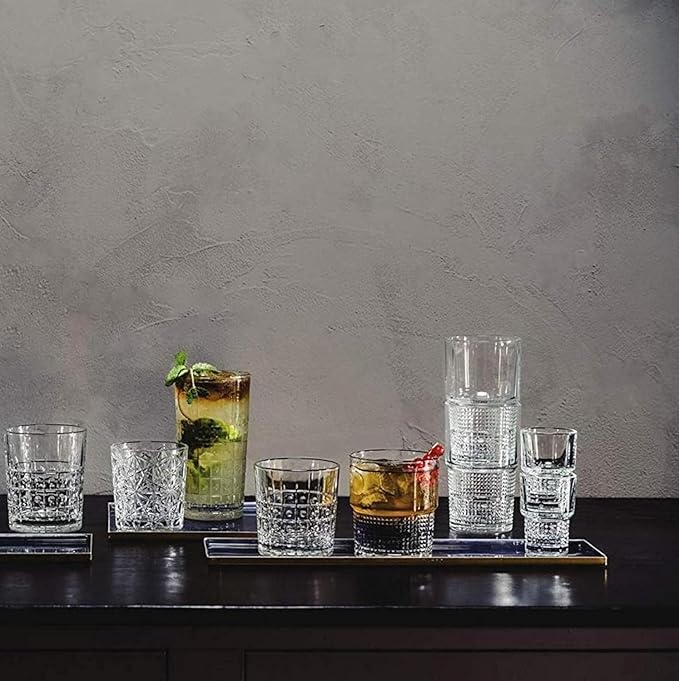 Bormioli Rocco Bartender Novecento Stackable 13.75 oz. Hi-Ball Drinking Glass for Mixed Cocktails, Clear, Set of 4