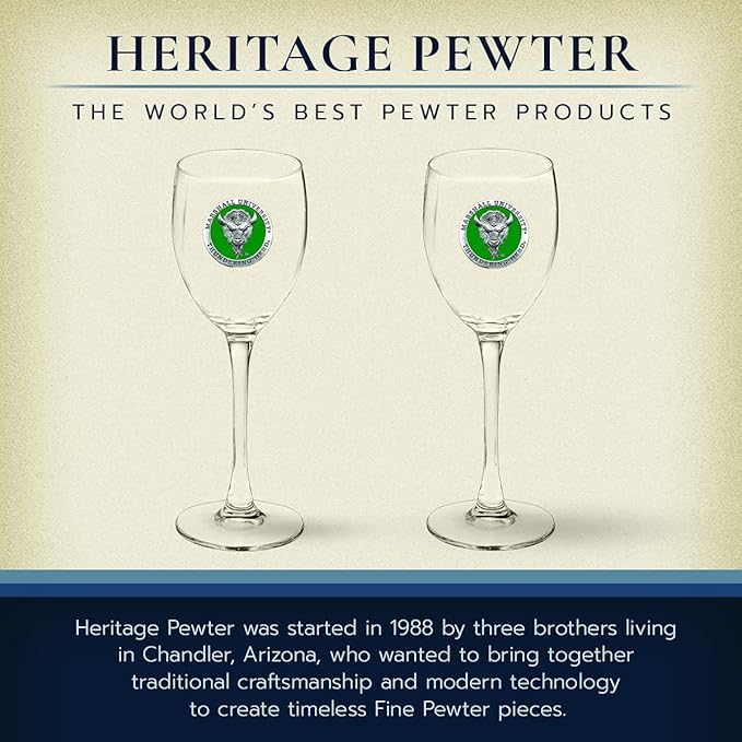Heritage Pewter Marshall Thundering Herd Glass Goblets β Set of 2 | 12 OZ Goblet Wine Glasses | Expertly Crafted Pewter Glass