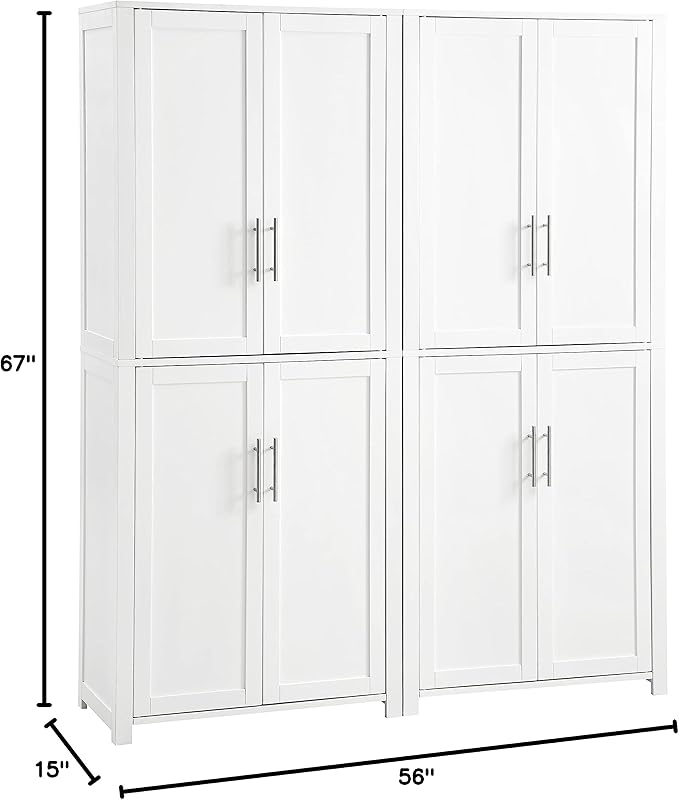 Crosley Furniture Savannah 2-Piece Pantry Storage Cabinet Set with Shelves, Kitchen, Dining, or Laundry Room, White