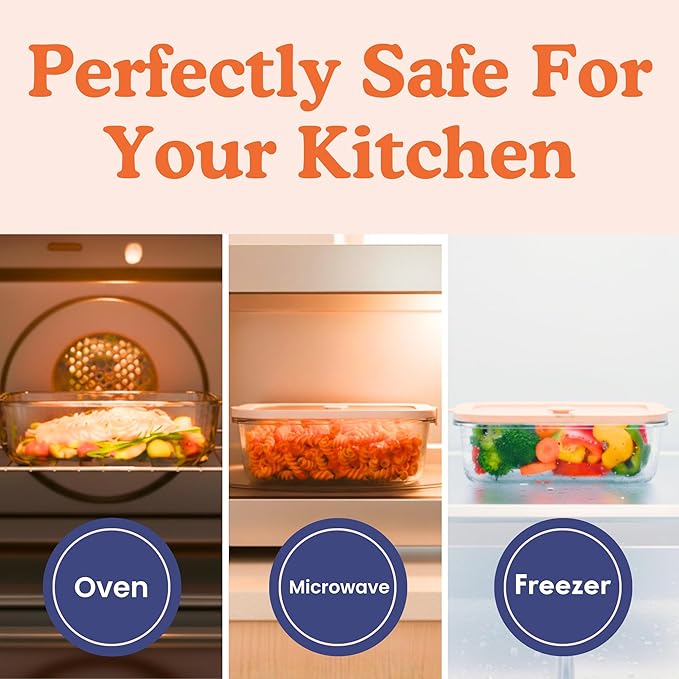Ziruma Non-Toxic 4 Pack - Glass Food Storage Containers With Lids โ Plastic Free, Airtight Meal Prep Containers, Multi-Size (12, 21, 35, 50 Oz), Microwave & Freezer Safe