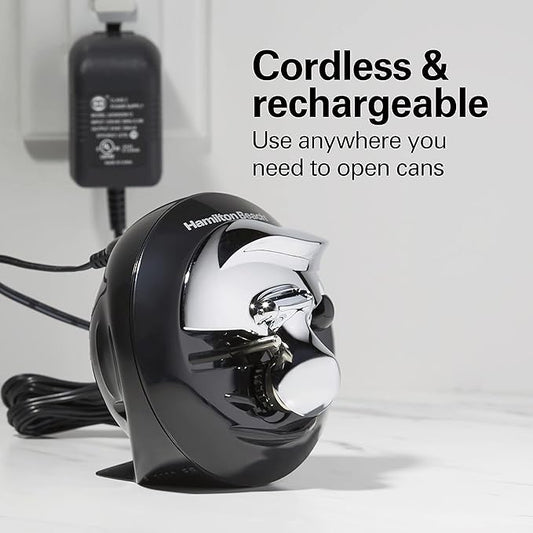 Hamilton Beach Walk 'n Cut Electric Can Opener for Kitchen, Use On Any Size, Automatic and Hand-Free, Cordless & Rechargeable, Easy Clean Removable Blade, Black (76501G)