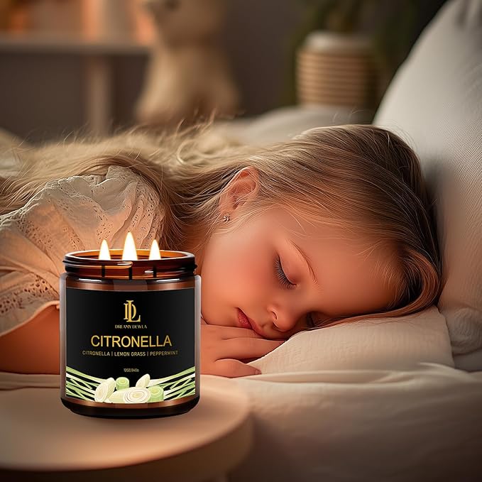 Citronella Candles Outdoor, Large 3 Wick 12oz Scented Candles up to 60 Hours Burning, Natural Citronella Soy Wax Candle for Summer Outside Camping Patio Picnic Garden