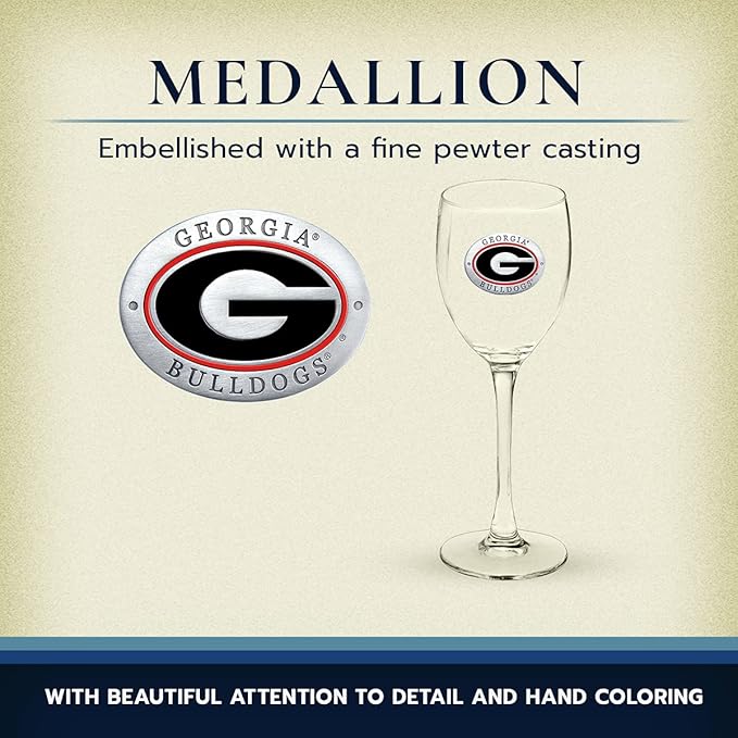 Heritage Pewter Georgia Bulldogs Glass Goblets β Set of 2 | 12 Ounce Goblet Wine Glasses, Expertly Crafted Pewter Glass