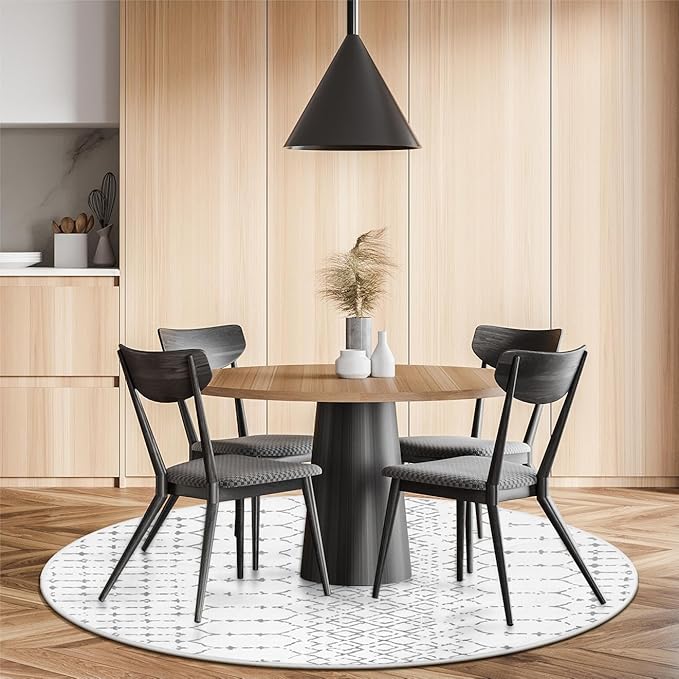 Lahome Moroccan Circle Rug - 6Ft Washable Large Round Area Rugs for Living Room Non-Slip Low-Pile Dining Room Rugs for Under Table, Modern Geometric Print White Circular Rug for Office Bedroom Nursery