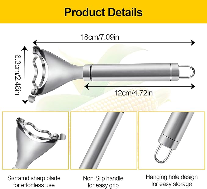 2 Pcs Stainless Steel Corn Peeler and Stripper Tool Set, Corn Stripper Cob Stripper Tool,Corn Stripper for Corn on the Cob Remover Tool,Corn Thresher with Ergonomic Handle,Kitchen Gadget