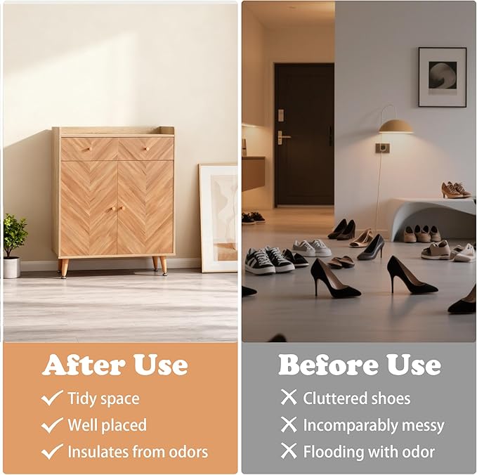 Shoe Storage Cabinet with 2 Doors, 20 Pairs Shoes Cabinet for Entryway with Adjustable Shelves and 2 Drawer, 31.5'' Wide Shoe Rack Shoe Organizer Cabinet for Entryway Living Room (Naturel)