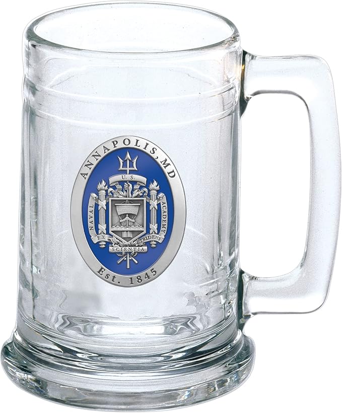 Heritage Pewter US Naval Academy Crest Beer Stein Glass | 15 Ounce German-Style Beer Glass | Intricately Crafted Metal Pewter Alma Mater Inlay