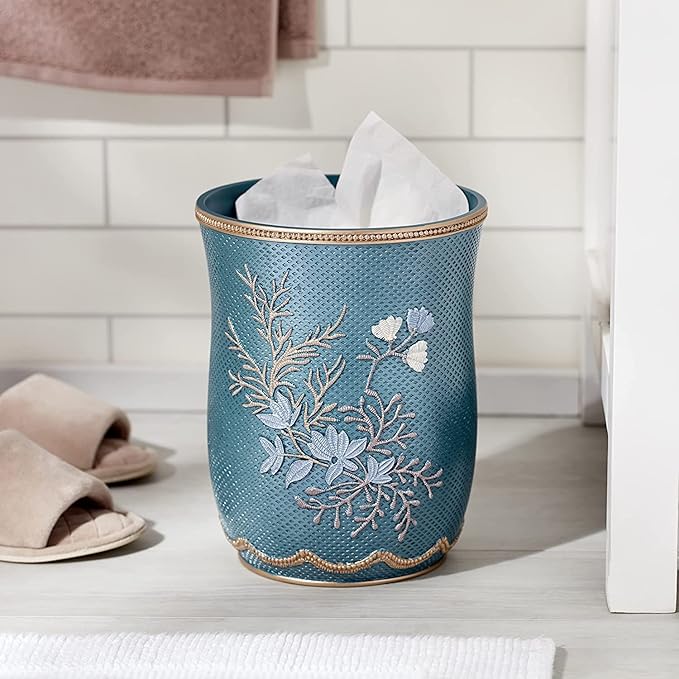 Zahari Home 2pc Capri Bathroom Decor Set Waste Basket for Bathroom & Tissue Cover Modern Classic Decor Stylish Unique Design Beautiful Royal Blue Bathroom Accessories Set