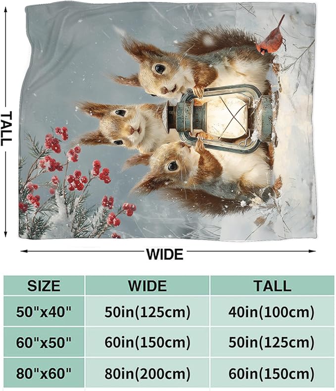 Squirrel Blanket Gifts for Girls Boys Christmas Winter Throw Blankets Cozy Plush Fleece Flannel Fuzzy for Women Men Decor 80"X60"