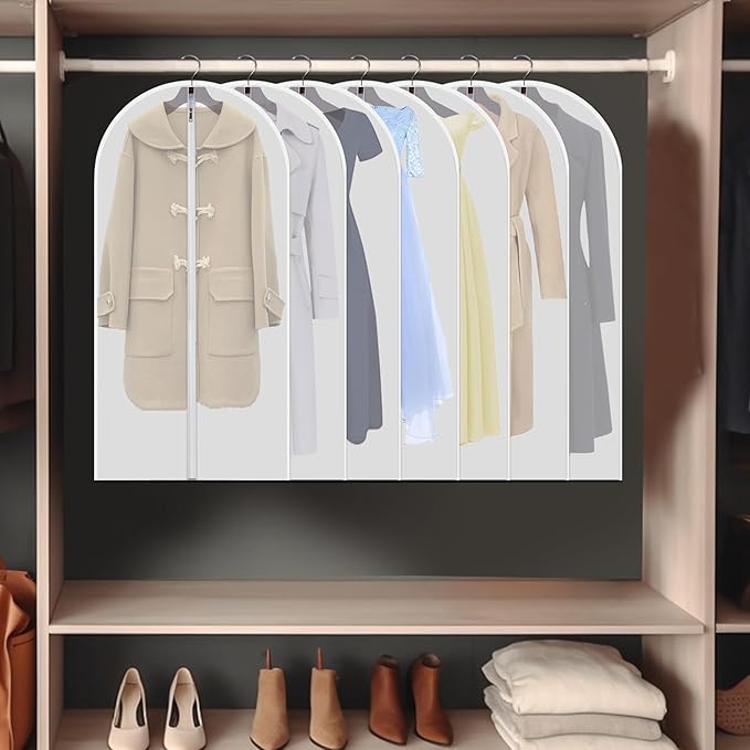 12-Pack Clear Garment Bags 48" - Dustproof Clothes Storage Covers with Full Zipper | Extra Long Hanging Organizers for Suits, Dresses, Seasonal Wardrobe & Travel Protection